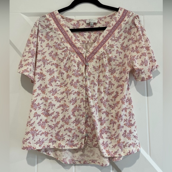Lucky Brand Tops - Lucky Brand Pink and Cream Floral Blouse 100% Cotton